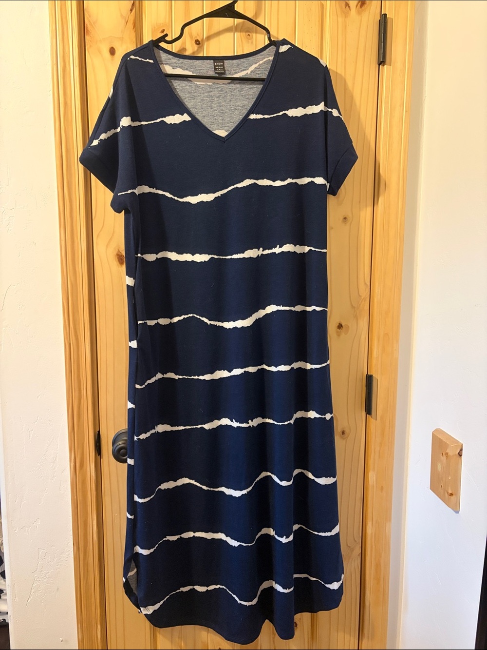 SHEIN Navy Blue and White Striped Maxi Dress
